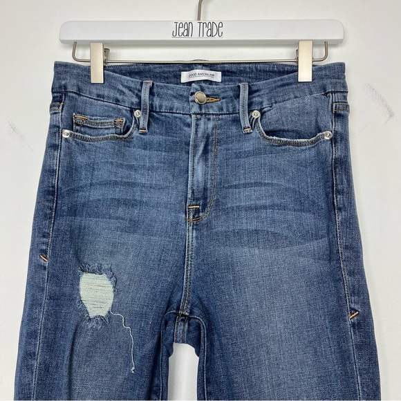 Good American Good Waist Distresses Jeans GAGL103 - Picture 3 of 10